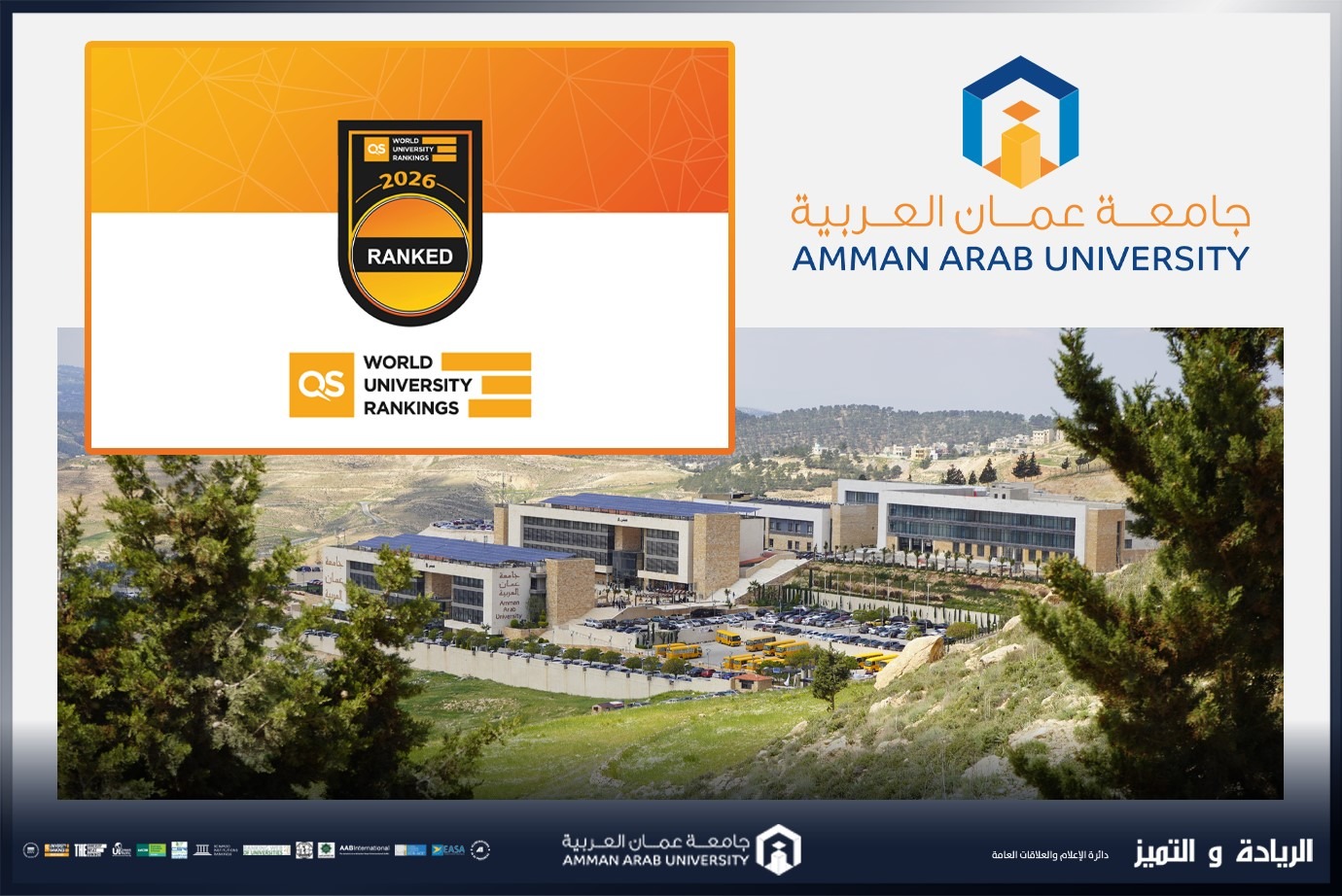 بدخولها للمرة الأولى "عمان العربية" نحو العالمية بتحقيقها مراتب متقدمة بتصنيف QS العالمي 2026