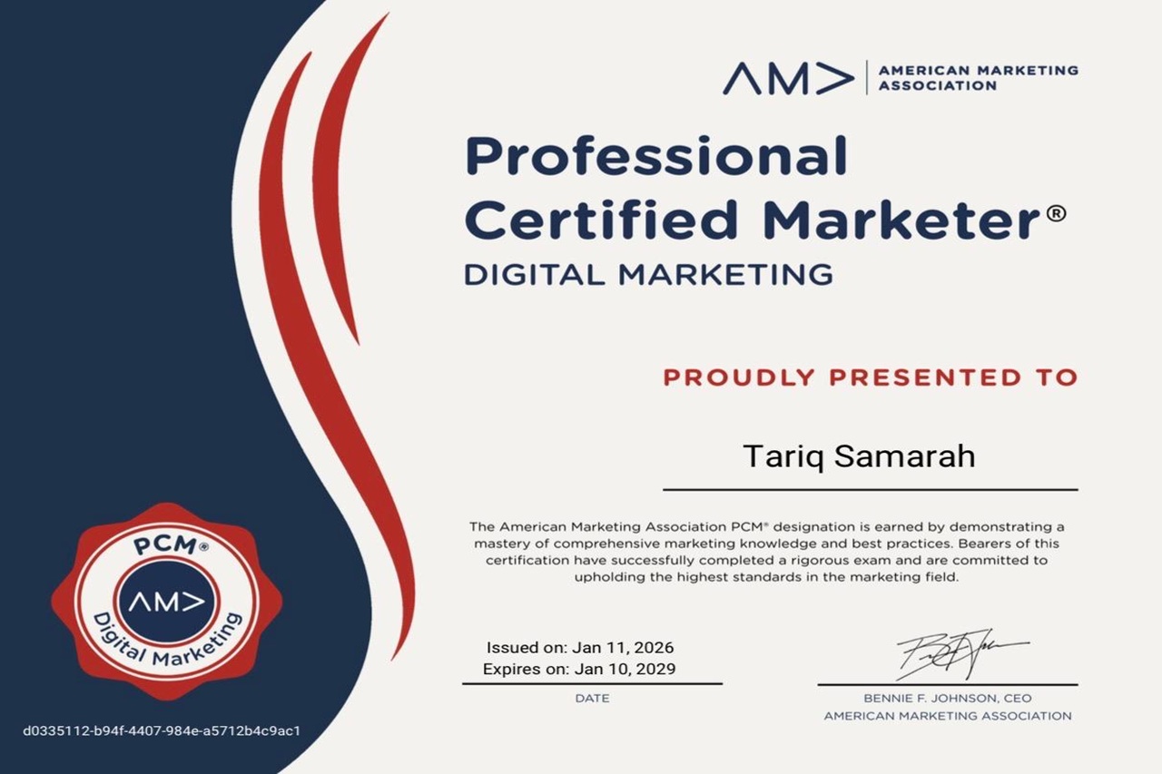 الدكتور سماره من "عمان العربية" يحصل على اعتماد مهني دولي في التسويق الرقمي من "American Marketing Association"1