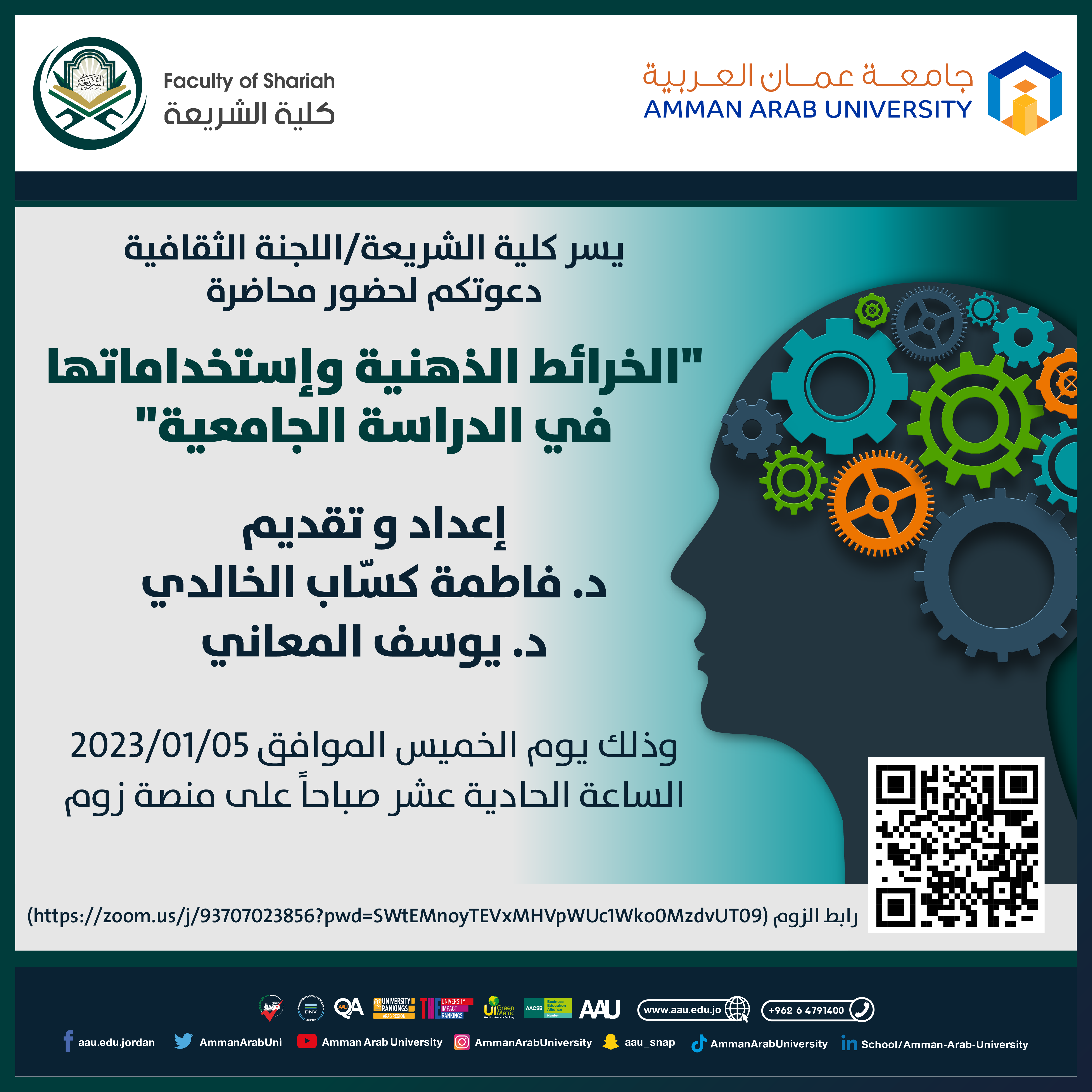 اعلان حضور محاضرة بعنوان "الخرائط الذهنية واستخداماتها في الدراسة الجامعية"