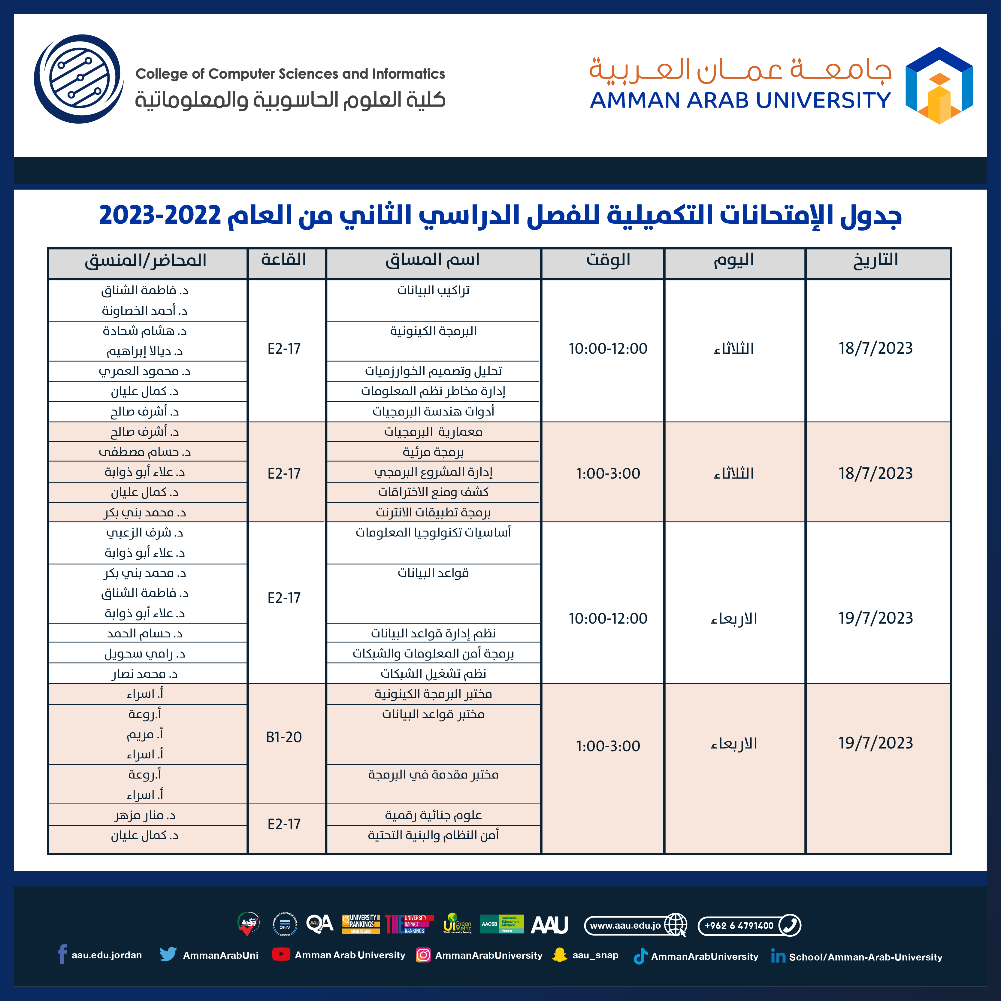 اعلان جدول امتحانات الغير مكتمل لكلية العلوم الحاسوبية والمعلوماتية1