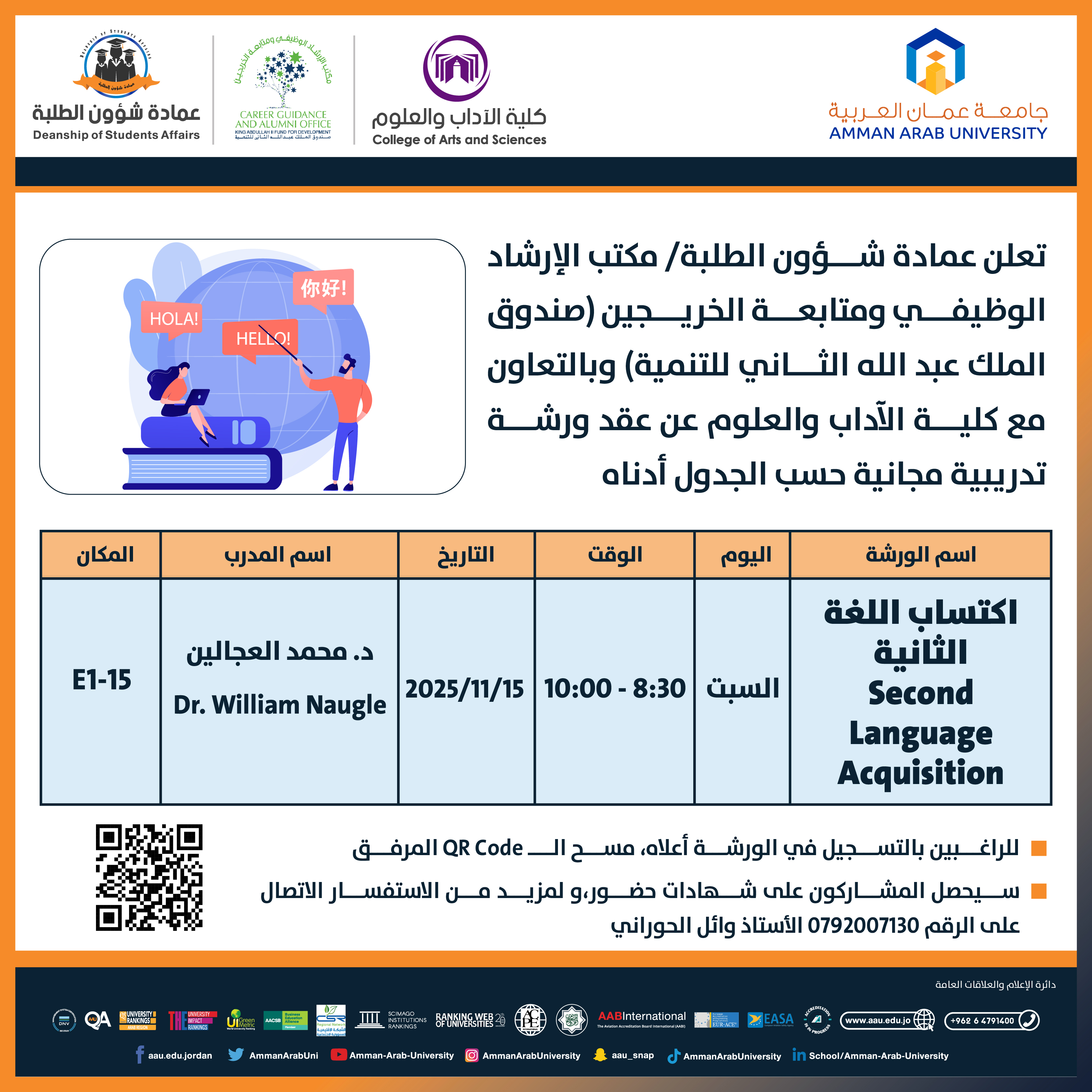 ورشة تدريبية بعنوان اكتساب اللغة الثانية Second Language Acquisition