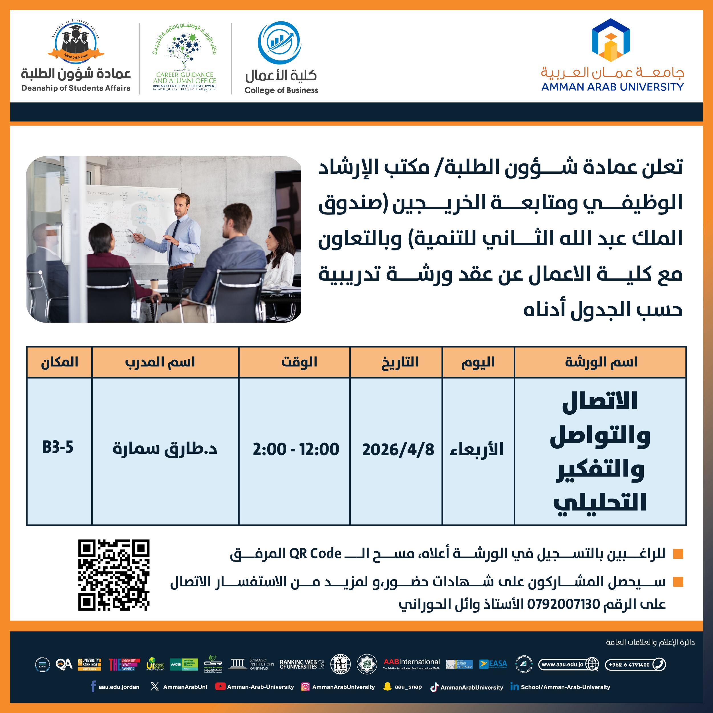 ورشة تدريبية بعنوان الاتصال والتواصل والتفكير التحليلي