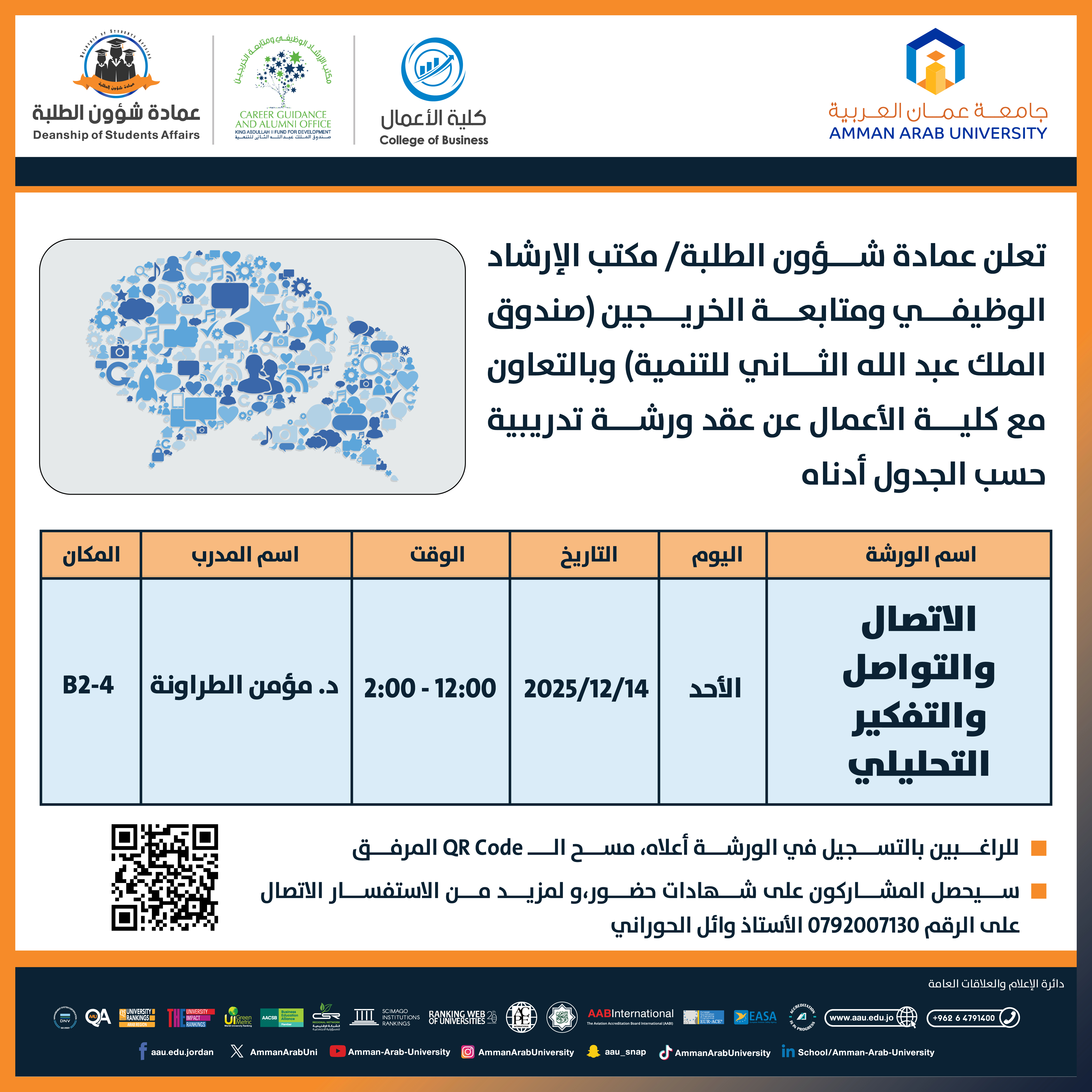 ورشة تدريبية بعنوان الاتصال والتواصل والتفكير التحليلي