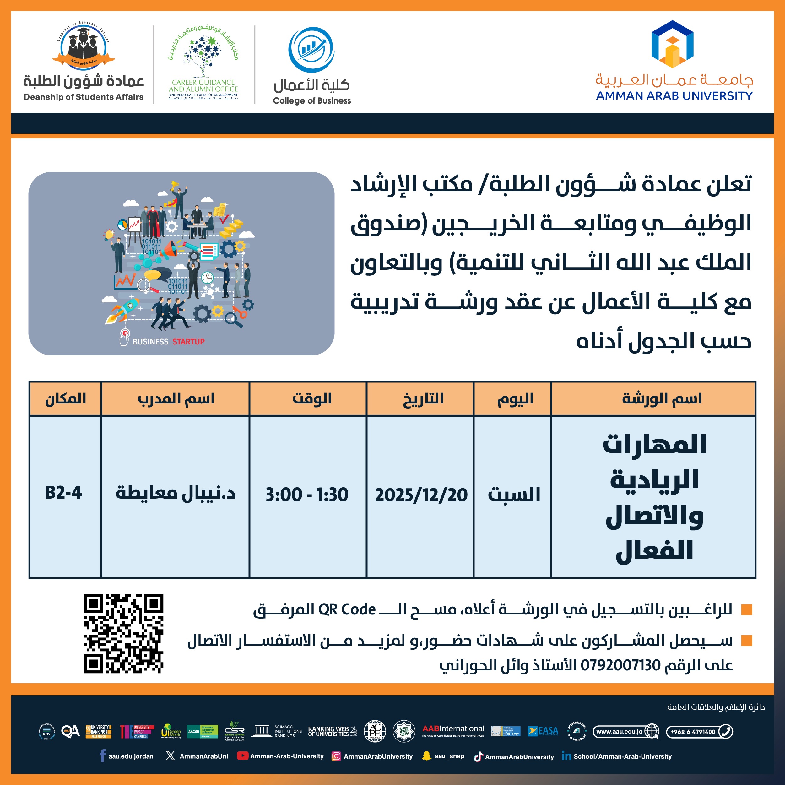 ورشة تدريبية بعنوان المهارات الريادية والاتصال الفعال