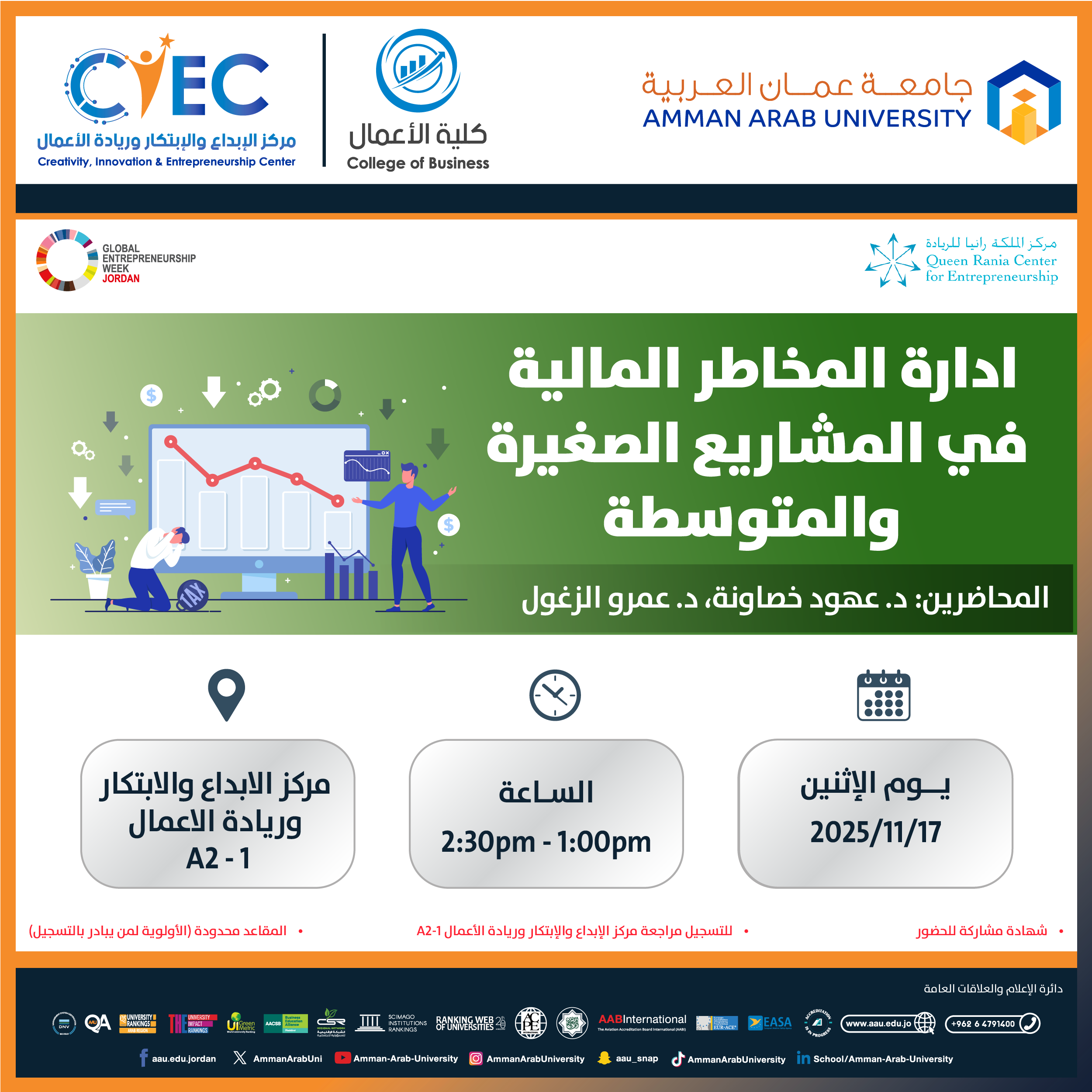 اعلان عن ورشات اليوم الثاني - اسبوع الريادة العالمي3