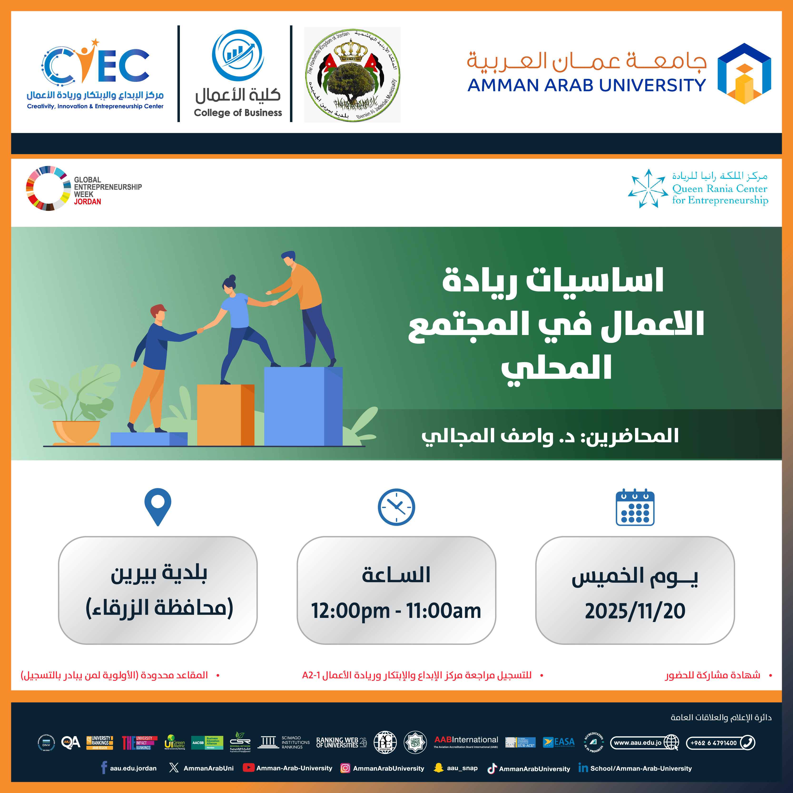 اعلان عن ورشات اليوم الخامس - اسبوع الريادة العالمي4