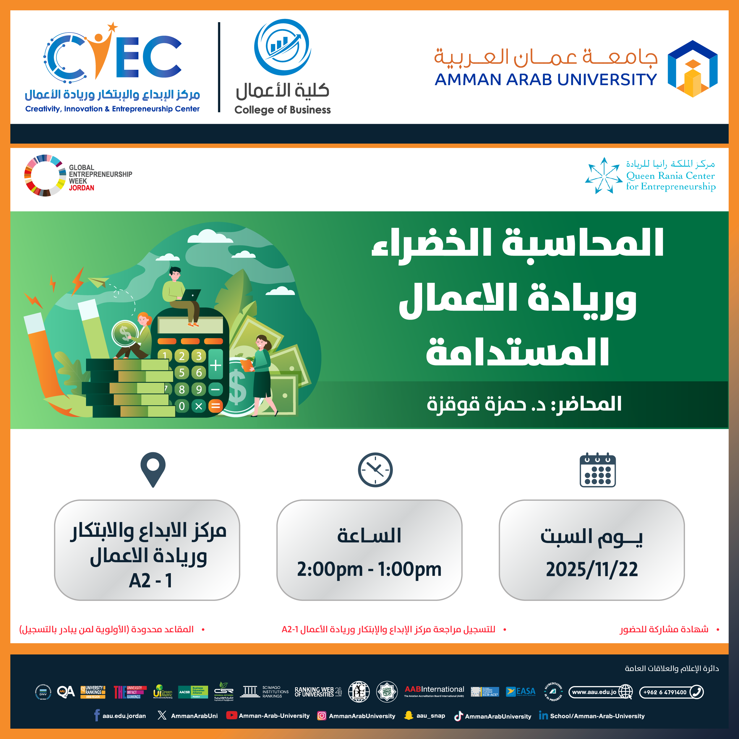 اعلان عن ورشات اليوم السادس - اسبوع الريادة العالمي4