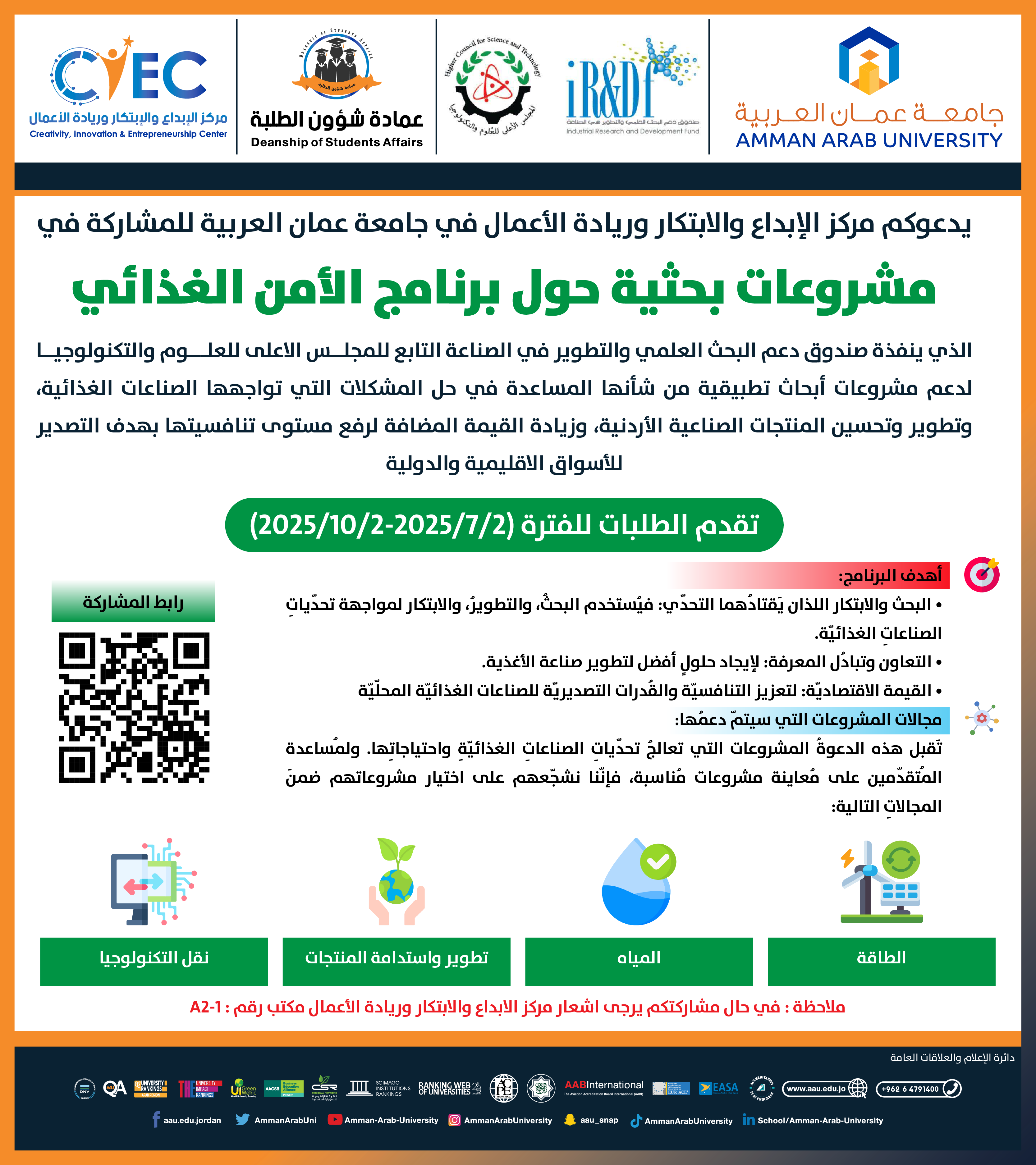اعلان للمشاركة في مشروعات بحثية حول برنامج الامن الغذائي
