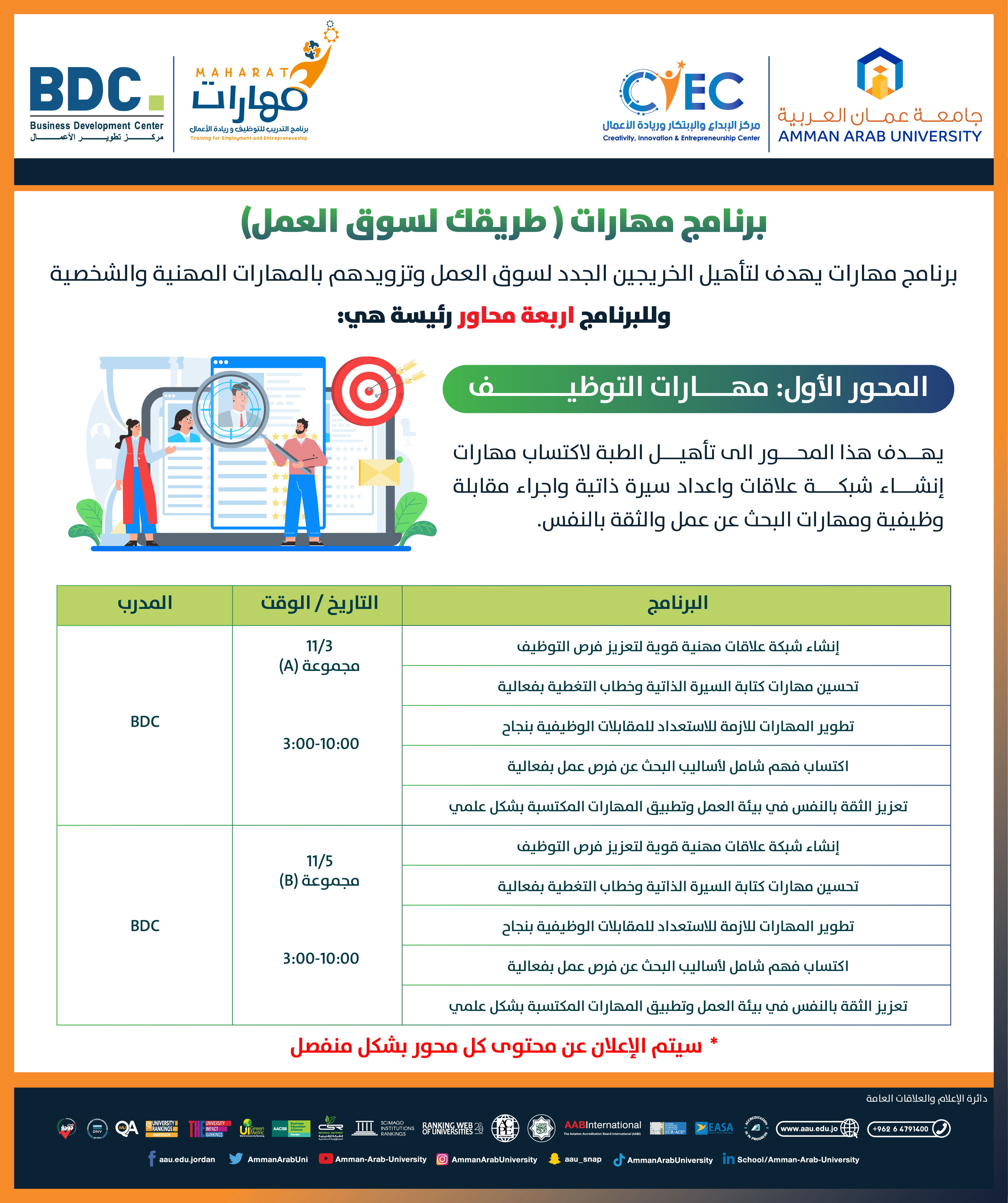 اعلان المشاركة برنامج مهارات (طريقك لسوق العمل)