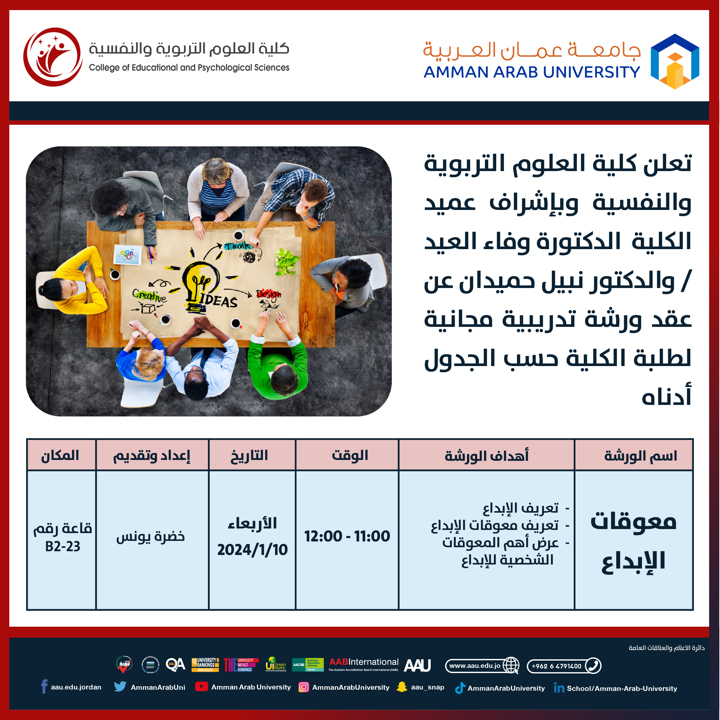 ورشة تدريبية بعنوان معوقات الإبداع