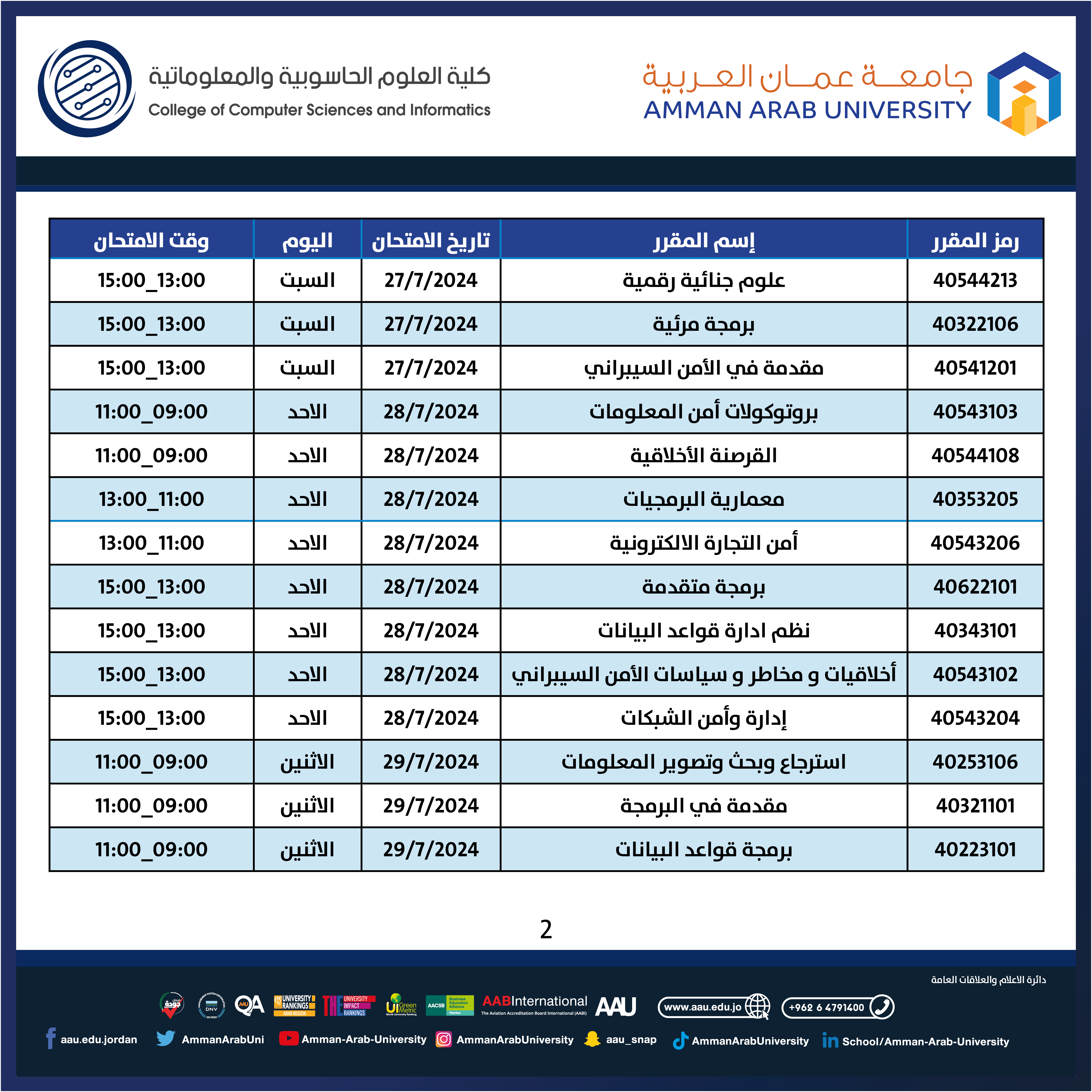 اعلان هام للطلبة - الامتحانات التكميلية لكلية العلوم الحاسوبية والمعلوماتية2