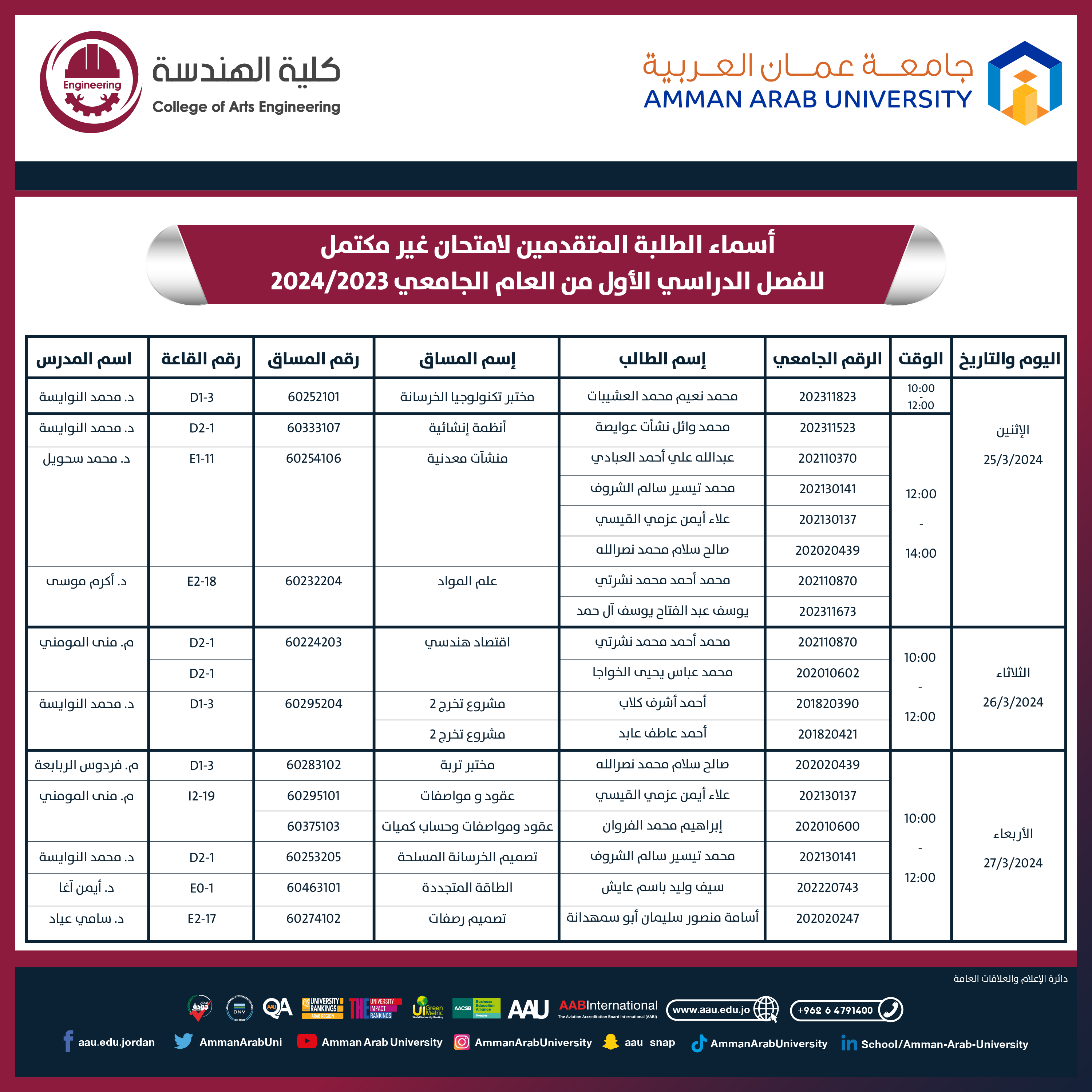 اعلان هام امتحان غير المكتمل كلية الهندسة2