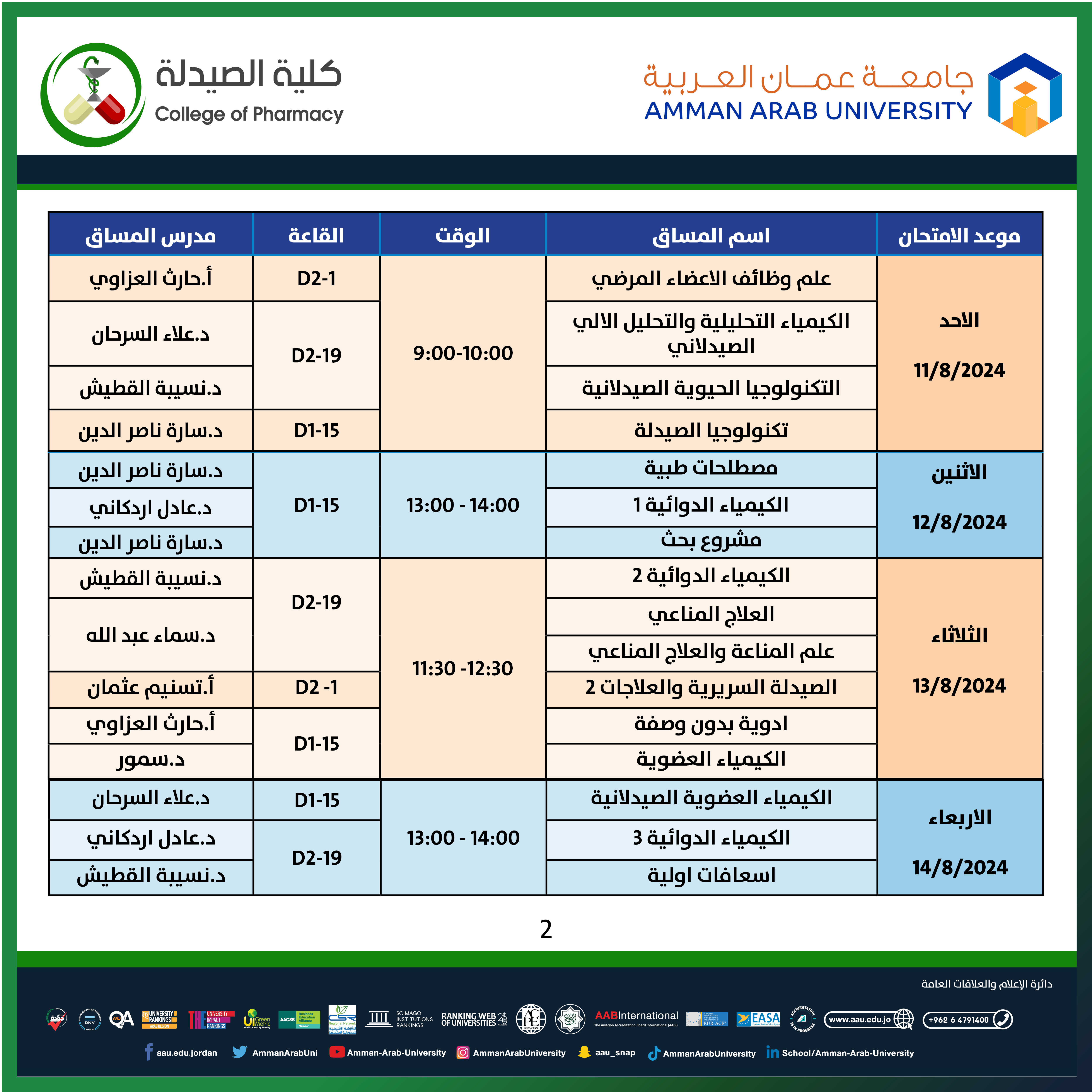 اعلان هام - جدول امتحانات منتصف الفصل العملية والنظرية لكلية الصيدلة3