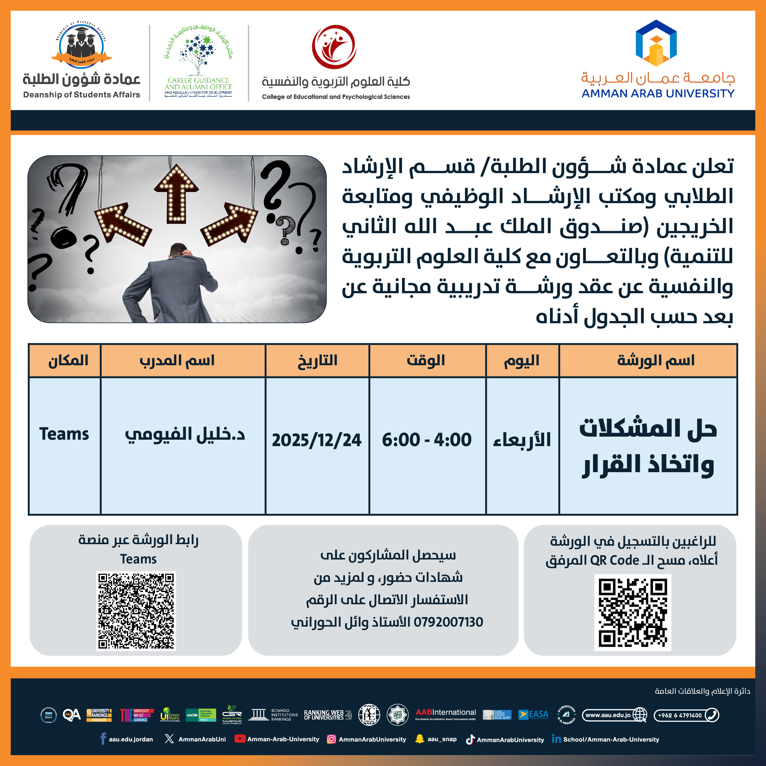 ورشة تدريبية بعنوان حل المشكلات واتخاذ القرار