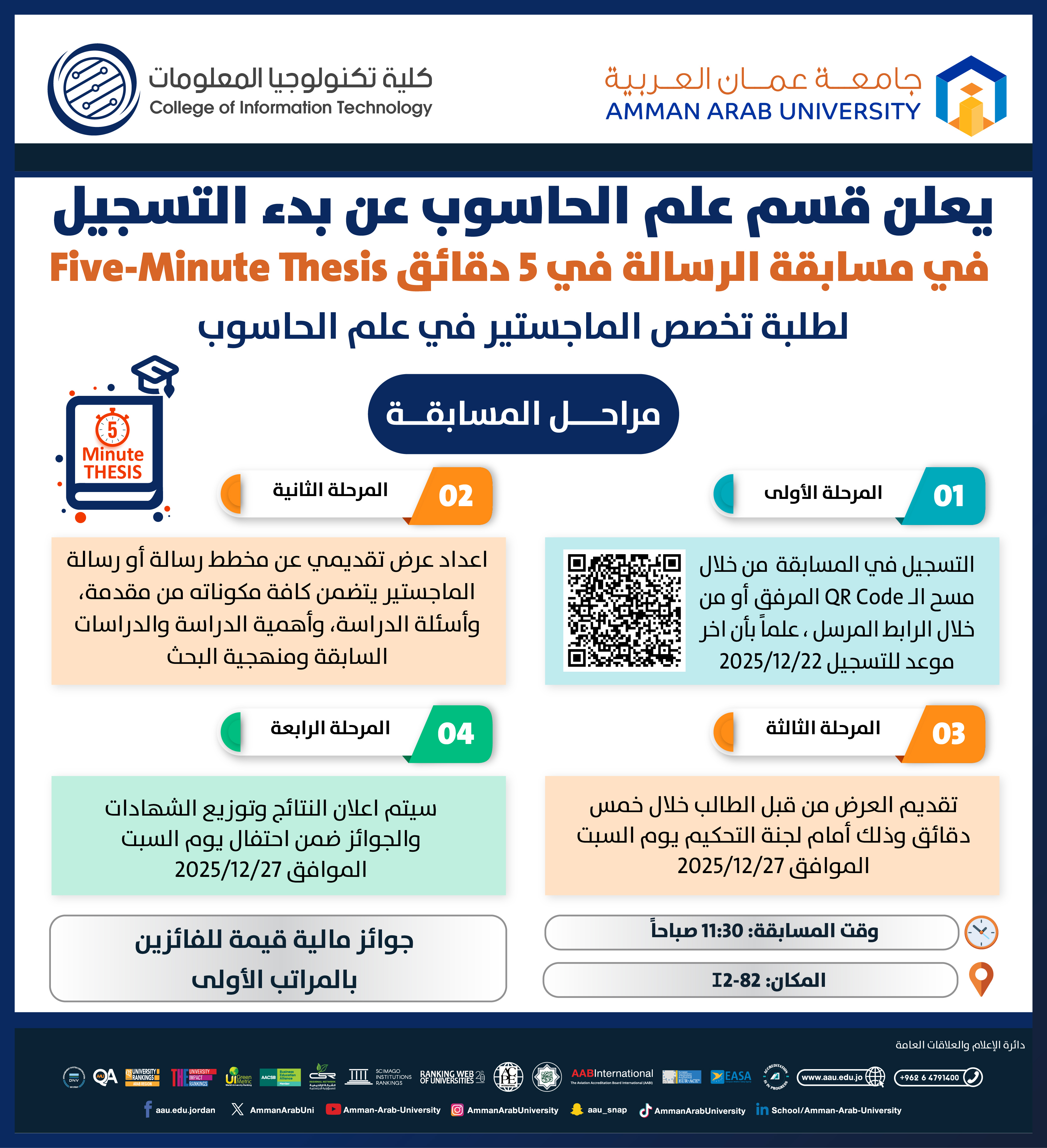 اعلان للمشاركة في مسابقة الرسالة في 5 دقائق لطلبة تخصص الماجستير في علم الحاسوب