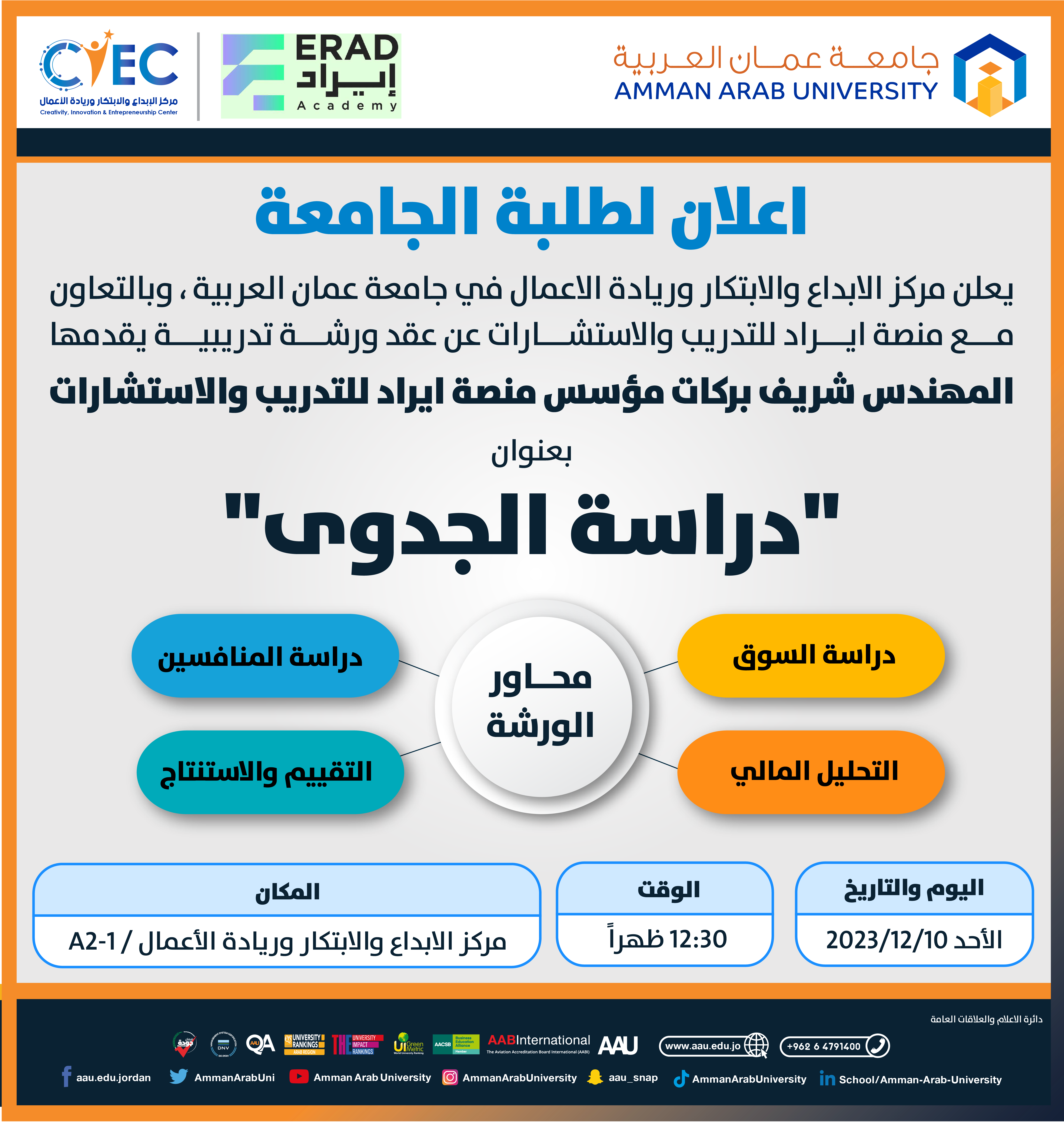  ورشة تدريبية بعنوان دراسة الجدوى الاقتصادية في المشاريع الريادية