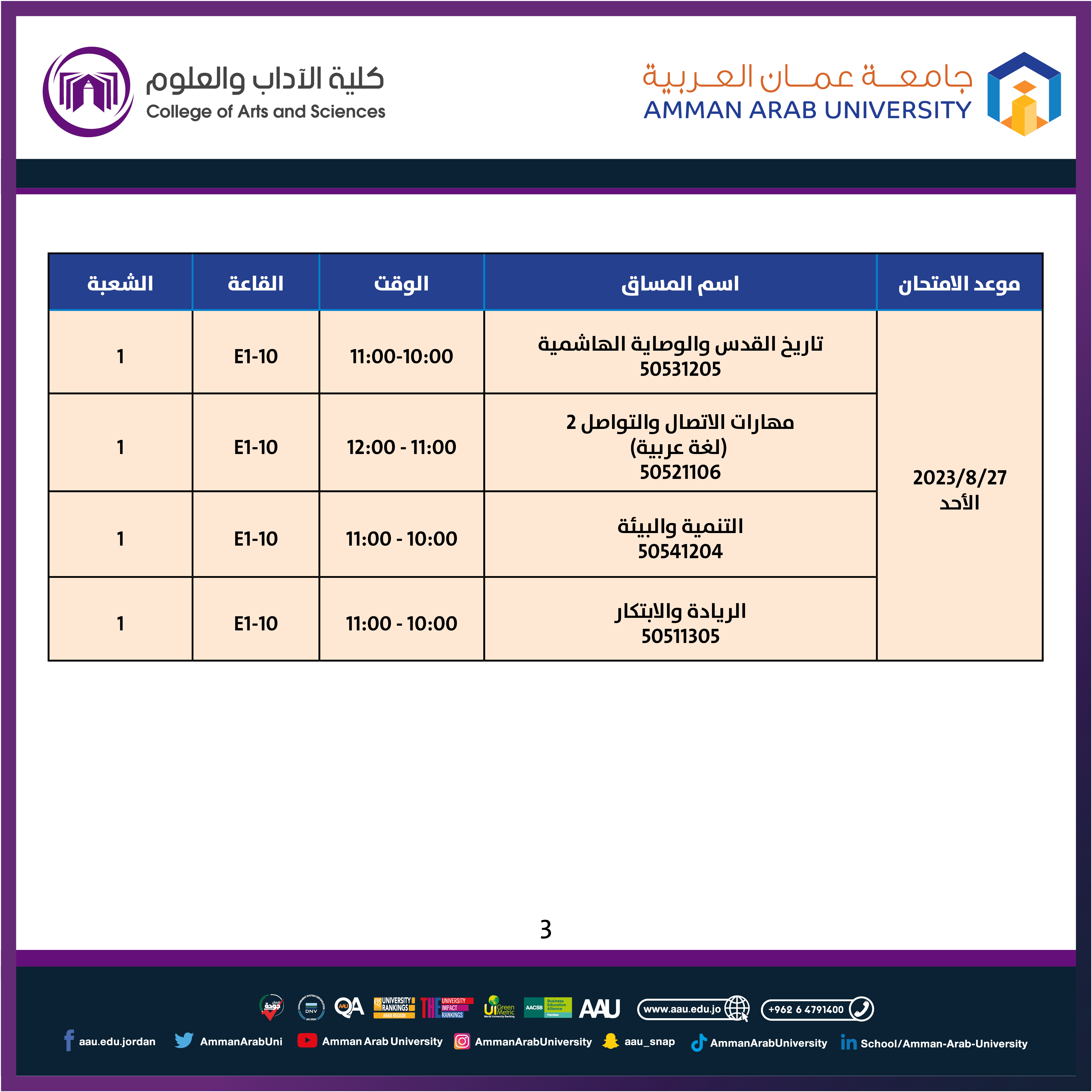 دول امتحانات المنتصف للفصل الصيفي التكميلي للعام الجامعي 2022/20233