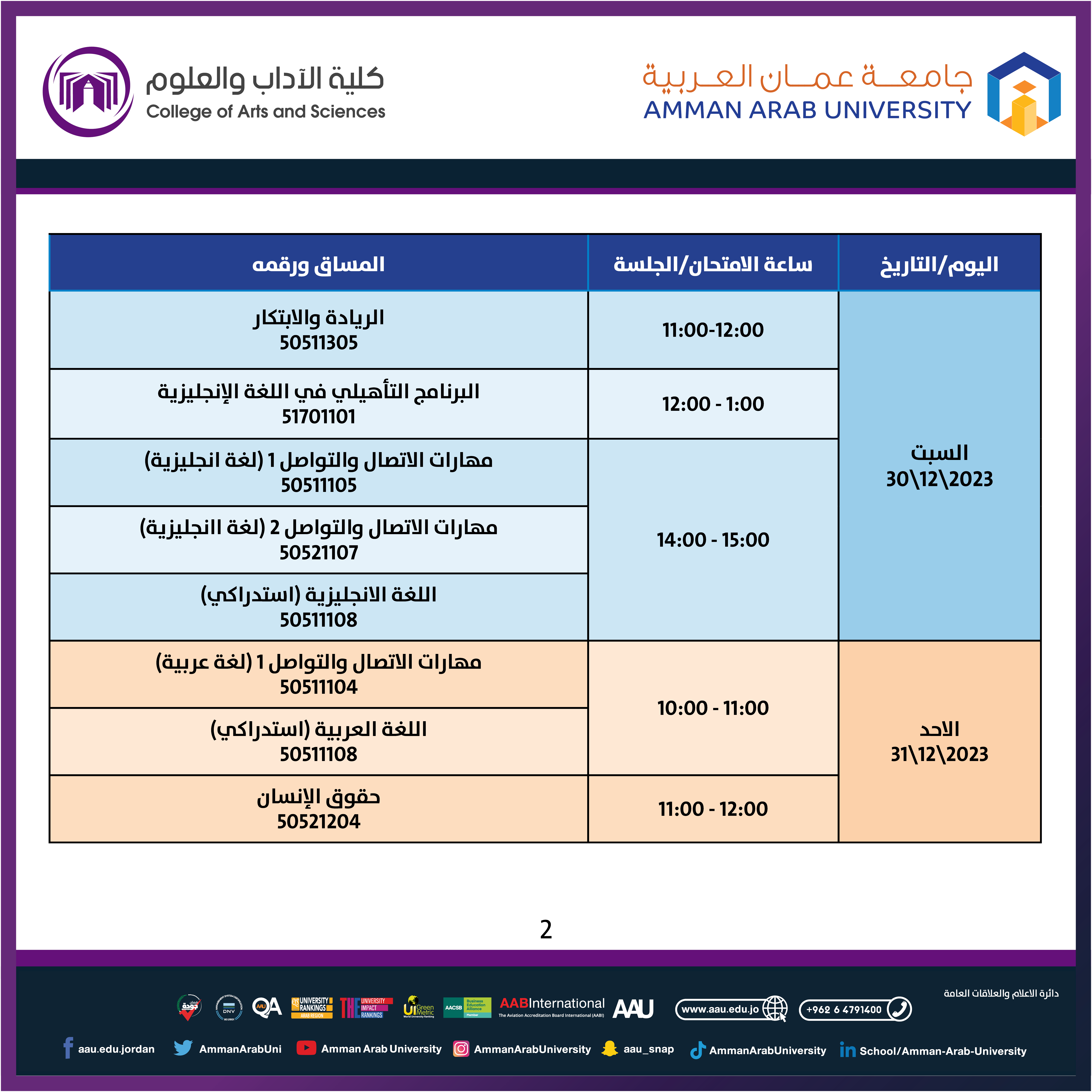 اعلان هام - الامتحان النصفي لمتطلبات الجامعة الاجبارية والاختيارية التابعة لقسم العلوم الاساسية / كلية الاداب والعلو21