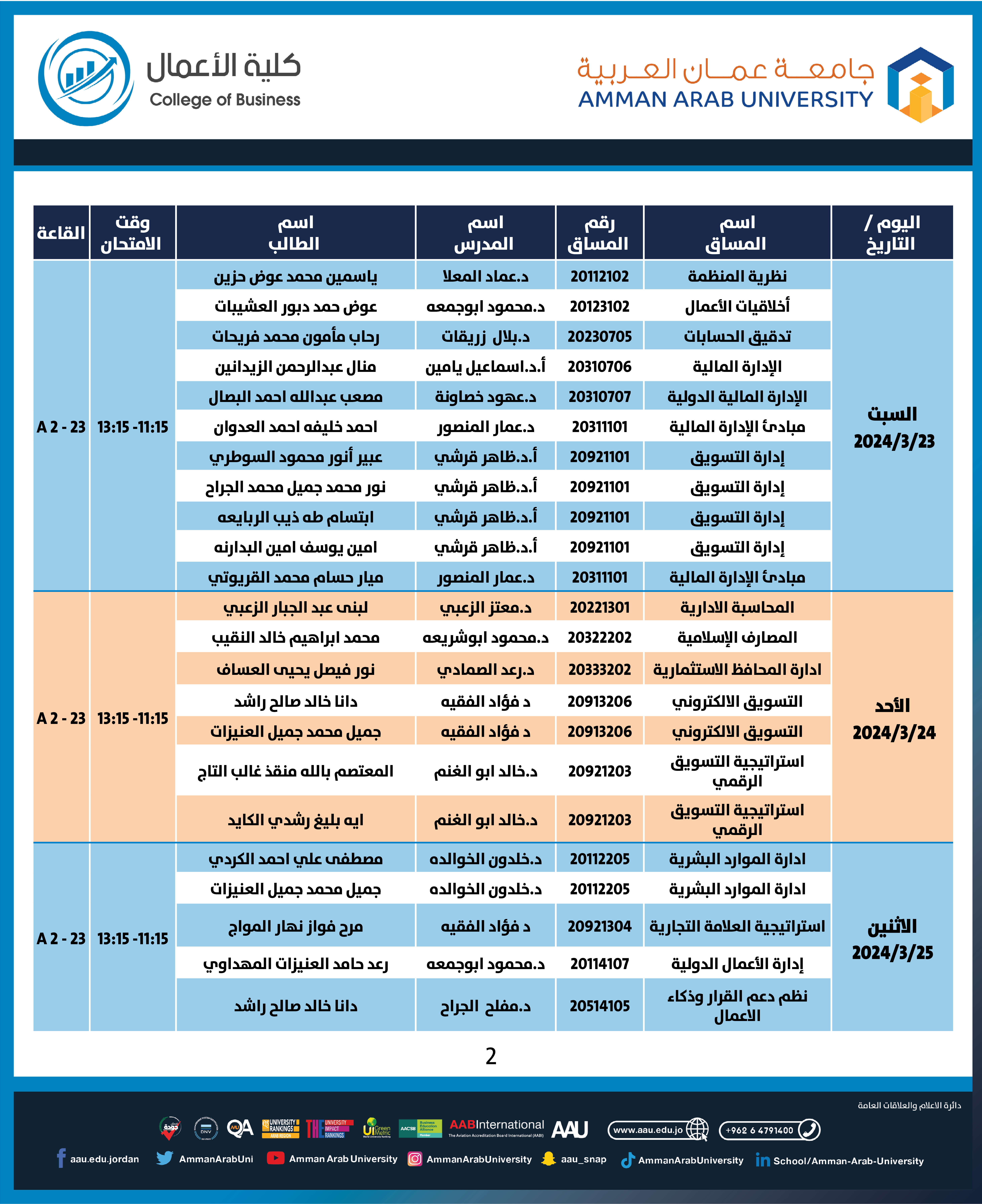 اعلان هام امتحان غير المكتمل لكلية الاعمال2