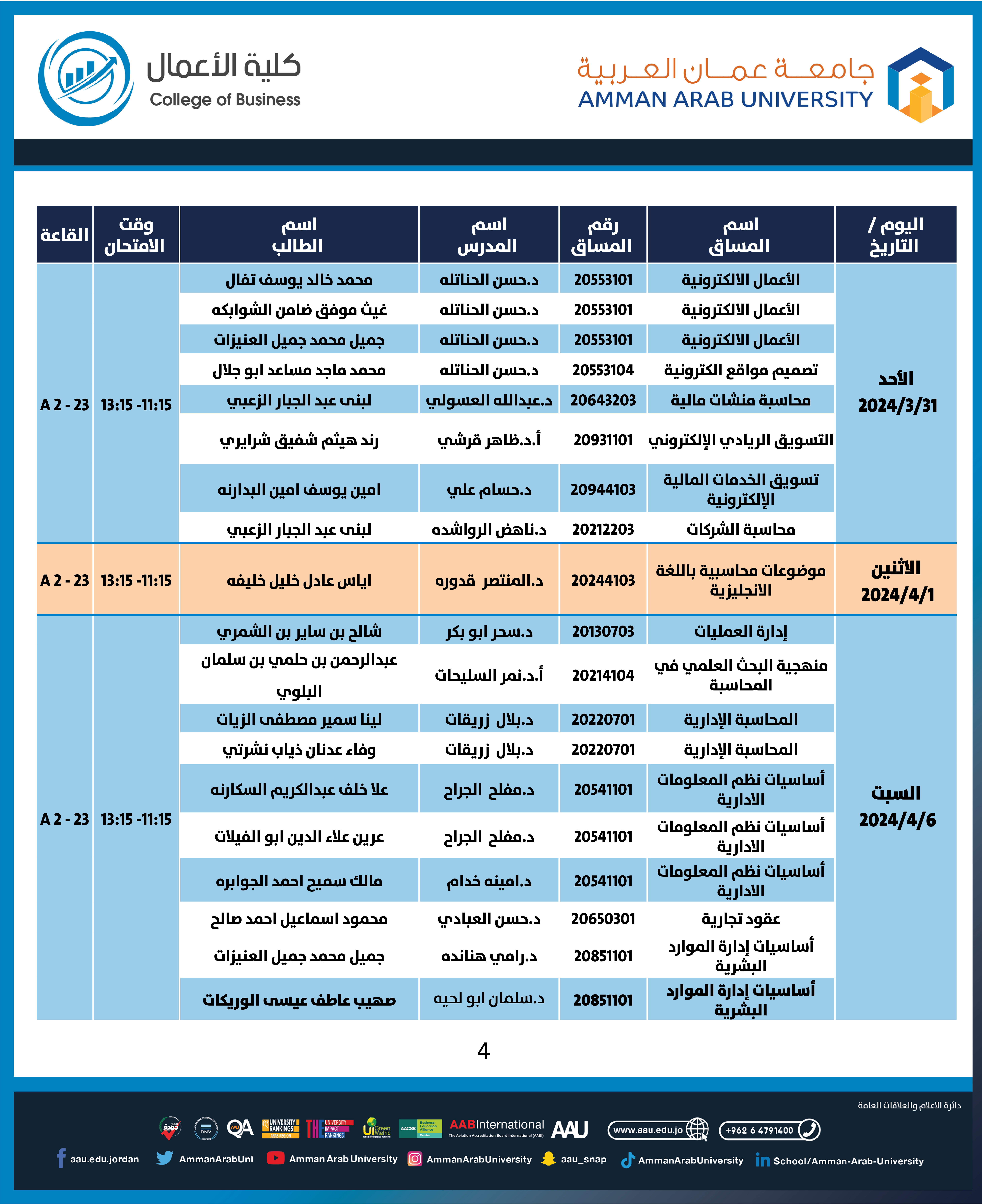 اعلان هام امتحان غير المكتمل لكلية الاعمال4