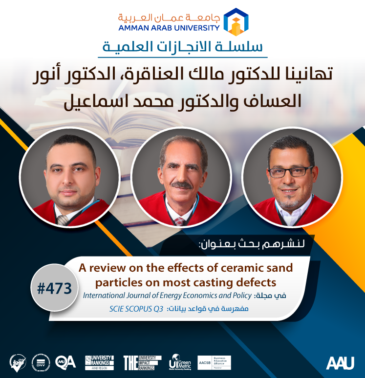 سلسلة الانجازات العلمية تهانينا د. مالك العناقرة، د. انور العساف، د. محمد اسماعيل