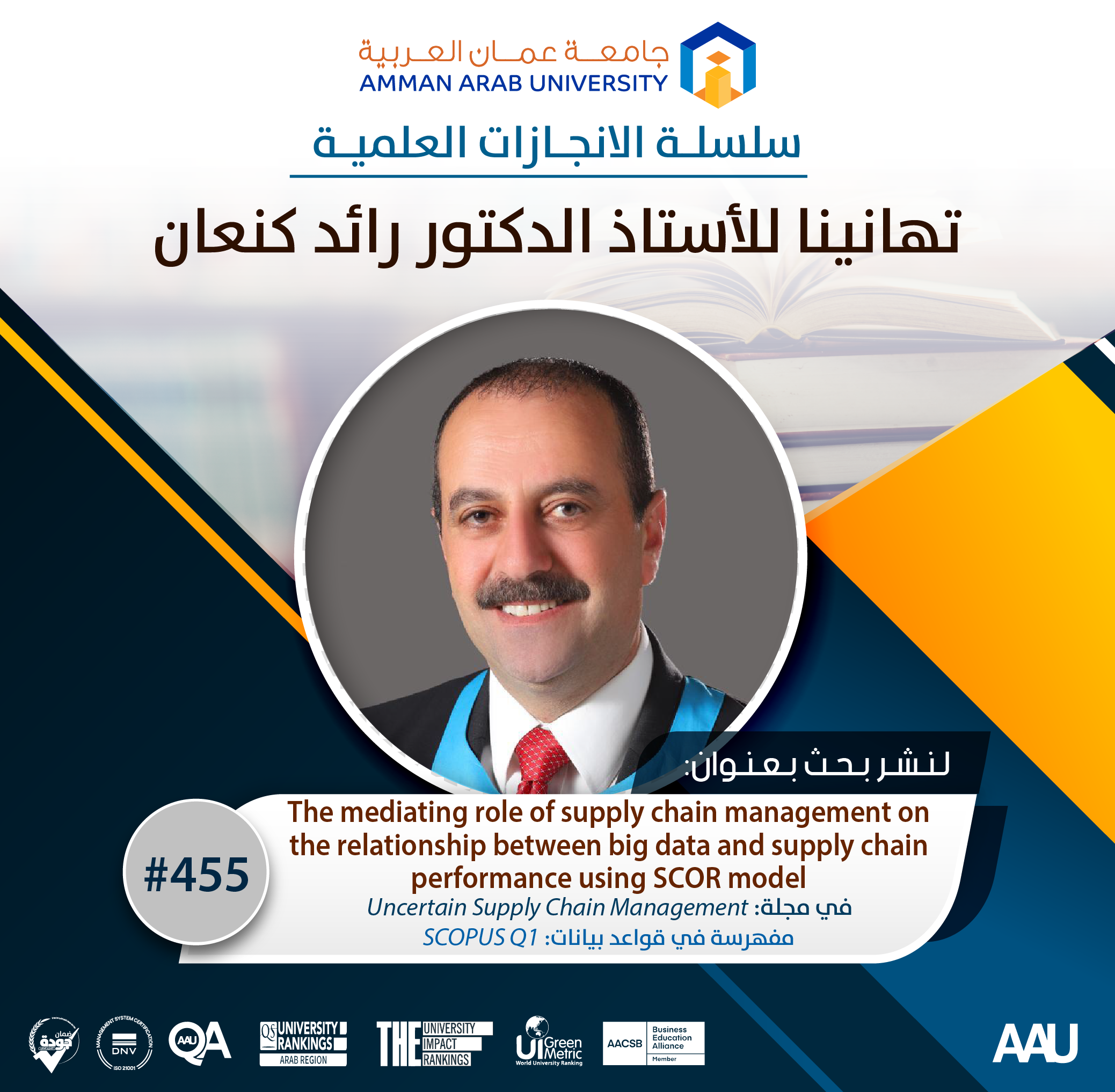 سلسلة الانجازات العلمية تهانينا أ.د رائد كنعان
